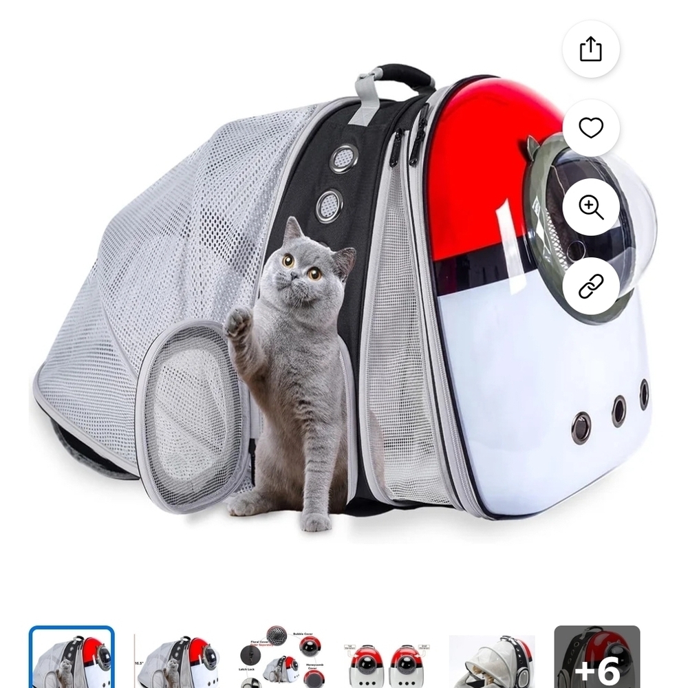 Futuristic Red and Gray Cat Carrier Backpack